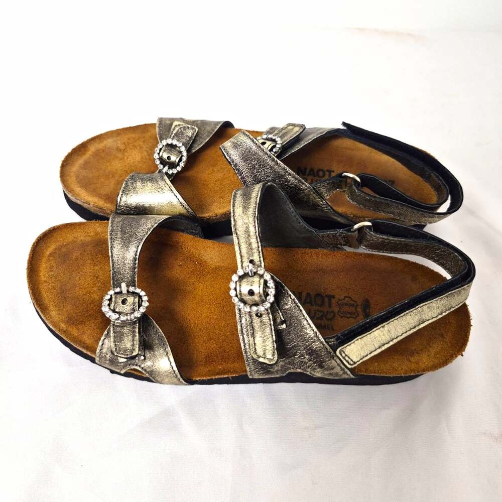 Naot Kelly Metallic Metal Leather Strappy Rhinestone Sandals sz 6 EU37